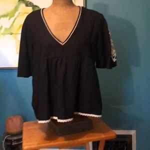 Black Blouse with White Detail from Zara